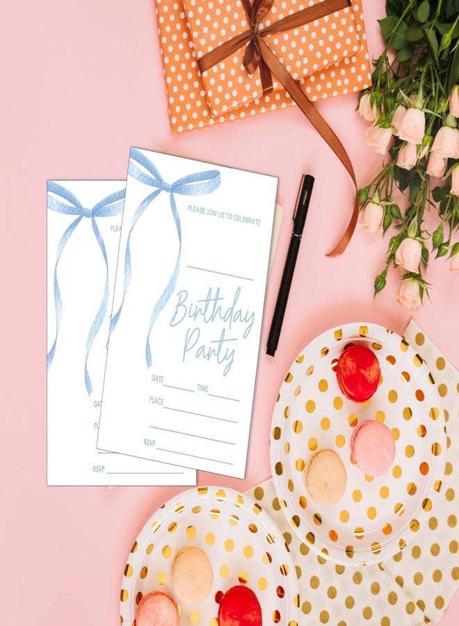 SIXEIGHT Blue Bow Birthday Invitations Blue Ribbon Bow Birthday Party Invitations 20 Party Invitations with Envelopes for Girls Boys Birthday Party Favor & Decoration (4"x6")-A07 - Image 4